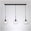 B·LED BARCELONA LED BARCELONA LED - Lampada a sospensione da soffitto in cristallo tripla Merce 3 luci E27, design industriale, sfere in vetro trasparente, per sala da pranzo, cucina con isola e camera da letto, nero