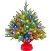 Yaheetech Mini Albero di Natale Artificiale con 35 Luci Piccolo da Tavolo con Base Portatile in Miniatura Realistico Ornamenti per Casa Ufficio Interno (Verde con Luci, 61 cm)