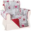 Home Tresor Copripoltrona 1 Posto| Double Face: Fronte Fantasia Cuori Retro Tinta Unita Rosso| Elastico per Fissaggio | Protezione da Animali Domestici