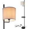 BAKAJI Lampada Piantana da Terra Luce Lampadina E27 Max 60W Base Rotonda Struttura in Metallo Paralume in Tessuto Design Moderno Accensione a Pedale Altezza 178 cm (Nero con Tavolino)