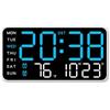 LVYXON Orologio da parete digitale a LED con sveglia, temperatura, visualizzazione della data e della settimana, attivazione vocale, luce diurna e interruttore °F/°C, alimentato tramite USB o a batteria, per