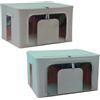 PraTiKo Life Scatola per Armadio, 2Pz Organizzatore Armadio Struttura in Metallo Pieghevole, Scatole per Vestiti Impilabili per Coperte, Biancheria da Letto, Giocattoli (2pz 60x42x35 cm Grigio e Beige)