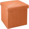INTIRILIFE Pouf Pieghevole 38x38x38 cm in Orange MANDARINI - Cassapanca Cubo Contenitore Imbottito de Tessuto a l'Ottica Lino con Coperchio - Ottomane Poggapiedi Sgabello Panca Poltrona