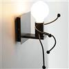 Mengjay Humanoid Creativo Vintage Lampada da Parete Industriale Retro Applique da Parete Lampada a Muro Supporto in Ferro Art Deco E27 per Bar, Camera da Letto, Cucina, Ristorante, caffè, Corridoio (Nero)