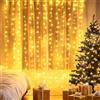 Aigostar 6 Pezzi 2×2m 200LED Tenda di Luci Natalizie, 8 Modalità Luci a Catena per Tenda, Impermeabile IP44 con Timer, per Camera, Esterno (Bianco Caldo)