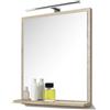FreshYou Specchio da bagno con 1 ripiano, sospeso, specchio per corridoio, camera da letto, bagno, Sonoma Oak 60X70 cm - LAMPADA LED