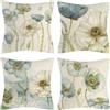 Vgzsyomqib Fiori Azzurri Beige Federe Cuscini Quadrati 45x45 Primaverili Floreali Fodere Cuscini Lino Federa Cuscino da Esterno Set 4 Copricuscini per Divano Arredo Camera Letto Salotto