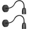 ledscom.de 2x applique POZ, collo d'oca, interruttore, porcellana, acciaio, nero lucido, rotondo, 1x E27 max. 300W