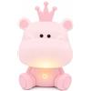 VIRTIME Lampada da Tavolo LED Touch per Bambini Ippopotamo, Ricaricabile USB-C, Luce Notturna Dimmerabile 3 Intensità Bianco Caldo, Silicone, Rosa