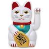 Starlet24 - Gatto portafortuna "Maneki Neko" con zampina che si muove, per feng shui, Plastica, bianco, 13cm