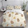 Generic Set Copripiumino Singolo Capibara Morbido Microfibra Biancheria da Letto Animali Carini Dei Cartoni Animati Stampa 3D Copripiumini 135x200 + 2 Federe 50x80 B-2097