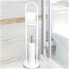 Bakaji Home Portarotolo Carta Igienica Con Porta Scopino e Spazzolone In Metallo Linear Base Rotonda di Design Dimensione 22 x 81 cm Accessori Arredo Bagno (Bianco)