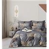 CDV Casa di Venere CDV Set di Biancheria da Letto 4 Pezzi con Stampa, Microfibra Set Copripiumino per Letto Matrimoniale con Zip, Lenzuolo con Angoli e 2 Federe, Set Copripiumini e Federe (Matrimoniale, Foglie oro)