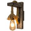 damastoreitalia Applique da Parete in Legno e Corda di Canapa E27 - Stile Rustico Vintage Country per Interni - Lampada Decorativa da Muro per Soggiorno, Cucina, Bar e Ristoranti - 180x320 mm