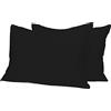Home Tresor - Coppia Federe per Guanciali Letto con 3 Bottoni Clic Clac, Misura cm. 52x82, Made in Italy, 100% Puro Cotone, 57 fili cm^2, Tinta Unita NERO