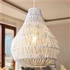 LQZCXMF Lampadario di Design in Corda di Canapa Bianca Intreccio A Luce Singola in Rattan Lampadario in Vimini Naturale Intrecciato A Mano Illuminazione A Soffitto A Sospensione per Isola Cucina,