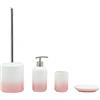 BM 4064 Set di Accessori da Bagno in Ceramica Sfumatura Bianco Anguria, Set Accessori Bagno Completo 4 Pezzi, Dispenser, Portaspazzolino, Portasaponetta, Portascopino