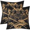 Loussiesd Set di 2 federe per cuscini in stile samurai, per divano, letto, divano, stile giapponese, per bambini, ragazzi e ragazze, motivo drago vintage, nero e oro, 40 x 40 cm