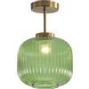 KCO Lighting Plafoniera Semi-Flush con Vetro Verde Vintage e Finitura Oro Spazzolato, Plafoniere a Incasso Stile Mid-Century con Finitura Ottone Antico e Globo per Cucina