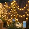 YRHome Catena di luci solari per esterni, 100 m, 1000 LED, luce bianca calda, per esterni, con 8 modalità timer, funzione di memoria, IP44, impermeabile, per matrimonio, Natale