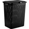 Acan Tradineur - Cesto in rattan con coperchio, pongotodo in plastica con manici, cestino per bucato, imitazione di vimini, prodotto in Spagna (nero, 38 litri, 49 x 38,5 x 29,5 cm)