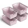 Pro Home 4 cesti portaoggetti da 10 l, con manici, senza BPA, organizzatore (37 x 26 x 17 cm, rosa), cestini per bagno, cucina, camera da letto, cestino per la casa