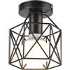 Mkichi Plafoniera Vintage E27 Lampada da Soffitto Industriale in Metallo,Lampada a Sospensione Design Gabbia per Camera da Letto Corridoio Soggiorno Cucina (Nero)