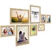 PHOTOLINI Set di 8 cornici legno rovere massiccio, cornici larghe, moderne, plexiglass infrangibile, da tavolo o da parete, accessori extra - per una parete dal look raffinato