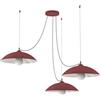 L+ Lampadario soggiorno a sospensione decentrato, in metallo, cupola, dimensioni 40cmX40cmX12cm, made in Italy, rosso opaco/bianco