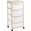Mottinox Carrello Multiuso in Legno di Faggio, 4 Cassetti Estraibili, Cassettiera Salva Spazio, 36x34xh82
