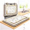 Masters House Biancheria per la Casa Set Cucina Copriforno 40x50 cm + Coprifornelli 46x70 100% microfibra anallergica Design Effetto Marmo Cornice Oro - Protezione Completa 5 Colori stampa digitale 4K Made in Italy (Bianco)