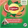 Lipton, Tè verde, tè verde aromatizzato, infuso freddo o caldo, gusto pompelmo e mandarino, ingredienti naturali al 100%, 20 sacchetti piramidali