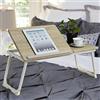 BAKAJI Tavolino Vassoio Colazione da Letto Divano Tavolo Porta Tablet Notebook PC Laptop Struttura in Metallo Pieghevole Leggio Piano in Legno Inclinabile Dimensione 65 x 30 cm (Beige)