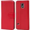 Verco custodia per Samsung Galaxy S5 Mini, Case per Galaxy S5 Mini Cover PU Pelle Portafoglio Protettiva, Rosso