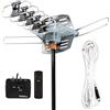 Five Star Antenna esterna motorizzata a 360 gradi con amplificazione HDTV per 2 TV, portata 241 km - Canali UHF/VHF/1080P, telecomando wireless - Cavo coassiale RG6 da 12 m
