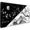 Sweetshow Sakura - Tappetino per mouse con motivo Death, Life e fiori di ciliegio bianco-nero, grande tappetino per mouse allungato, fondo in gomma antiscivolo, bordi cuciti, impermeabile, gaming, ufficio,