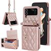 XIMAND Custodia a portafoglio per Samsung Galaxy Z Flip 4 a fisarmonica, 4 slot per schede, blocco RFID e cinturino regolabile, accessorio elegante e versatile per la donna moderna e chic (oro rosa)