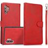 Beajew Custodia Flip per Samsung Galaxy Note10+, Custodia a Portafoglio Staccabile in Vera Pelle con[Porta Carte][Blocco RFID] Custodia Rimovibile Magnetica 2 in 1,Funzione Supporto -Rosso