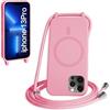 FMPCUON FNPCUON Cover Magnetica Silicone per iPhone 13 Pro con Cordino,Compatibile con MagSafe,Custodia con Laccio Collana Tracolla Collo Sottile TPU Antiurto Protettiva Case con Corda.Pink
