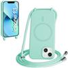 FMPCUON FNPCUON Cover Magnetica Silicone per iPhone 13 con Cordino,Compatibile con MagSafe,Custodia con Laccio Collana Tracolla Collo Sottile TPU Antiurto Protettiva Case con Corda.Menta verde