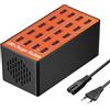 Yasta Caricatore USB Multiplo 20 Porte Hub Desktop 80W 16A Stazione di Ricarica per Tablet e Smartphone