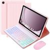 VLEAQC Custodia con Tastiera e Mouse per Samsung Galaxy Tab A9+/A9 Plus 11 Pollici 2023 (SM-X210/X216/X218), Tastiera Wireless Rimovibile, Tasto Rotondo, Leggera con Portapenne,Rosa
