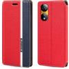 Shantime Custodia Flip in Pelle PU Bicolore con Chiusura Magnetica Invisibile Compatibile con ZTE Nubia Neo 2 5G Z2352N, Cover Elegante e Protettiva (Rosso)