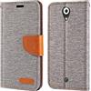 Shantime Custodia Flip in Tessuto Oxford e Pelle PU Compatibile con Wiko U Feel, Cover Protettiva con Chiusura Magnetica e Tasche per Carte (Grigio)