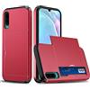 FERLAN Compatibile con Cover Portafoglio per Huawei P30,con Porta Carte,TPU Bumper Silicone Slot Nascosto Scorrevole (Rosso)