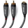 HImage cavo jack 3.5mm femmina a 2 RCA maschio, connettori dorati 24K, rivestito in tessuto, alta qualità audio, scocca in alluminio, 1.5m di lunghezza