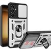 ESTH® Cover per Samsung Galaxy A35 5G con Custodia per Fotocamera Scorrevole e Supporto ad Anello [Custodia Paraurti Compatibile con Supporto Magnetico per Auto], Argento