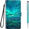 Grandoin Cover per iPhone 13 PRO Max (6,7 Pollici), Custodia Magnetico Flip Case Portafoglio Creativo Disegni Cover in Pelle PU Libro Cover con [Slot per Schede] TPU Silicone Posteriore (Luce Verde)