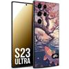 CUSTOMIZZA - Custodia cover nera morbida in tpu compatibile per Samsung S23 ULTRA giapponese lago carpa koi rosa con foglie d'acero disegnata tattoo