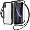FERLAN Cover per iPhone XR con Cordino, 360 Gradi Antiurto Custodia con Protezione Schermo Integrata Trasparente Rugged TPU Bumper Doppia Protettiva Cover per iPhone XR -Nero
